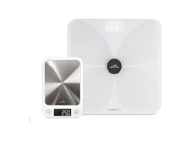Scale Set ETA 778190000SET, Vital Pure Smart Bathroom Scale 180 kg + Kitchen Scale 5 kg, Bluetooth, White