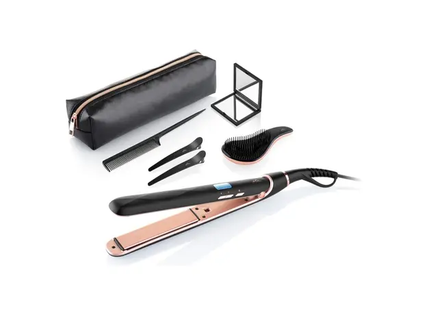 Hair Straightener ETA933690010 Fenité Black Edition, 45W, 150-230°C, Ceramic, LED Display, Gift Set, Black/Rose Gold